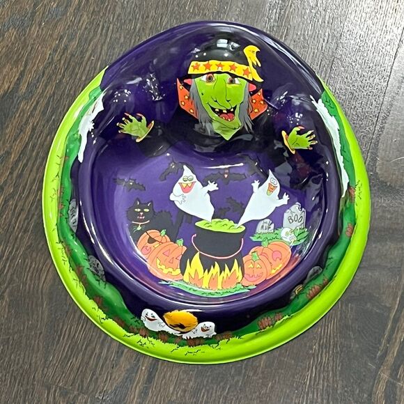 Vintage Ullman Halloween Witch Trick or Treat Candy Bowl 13” Spooky Pumpkin 3D - Picture 1 of 8